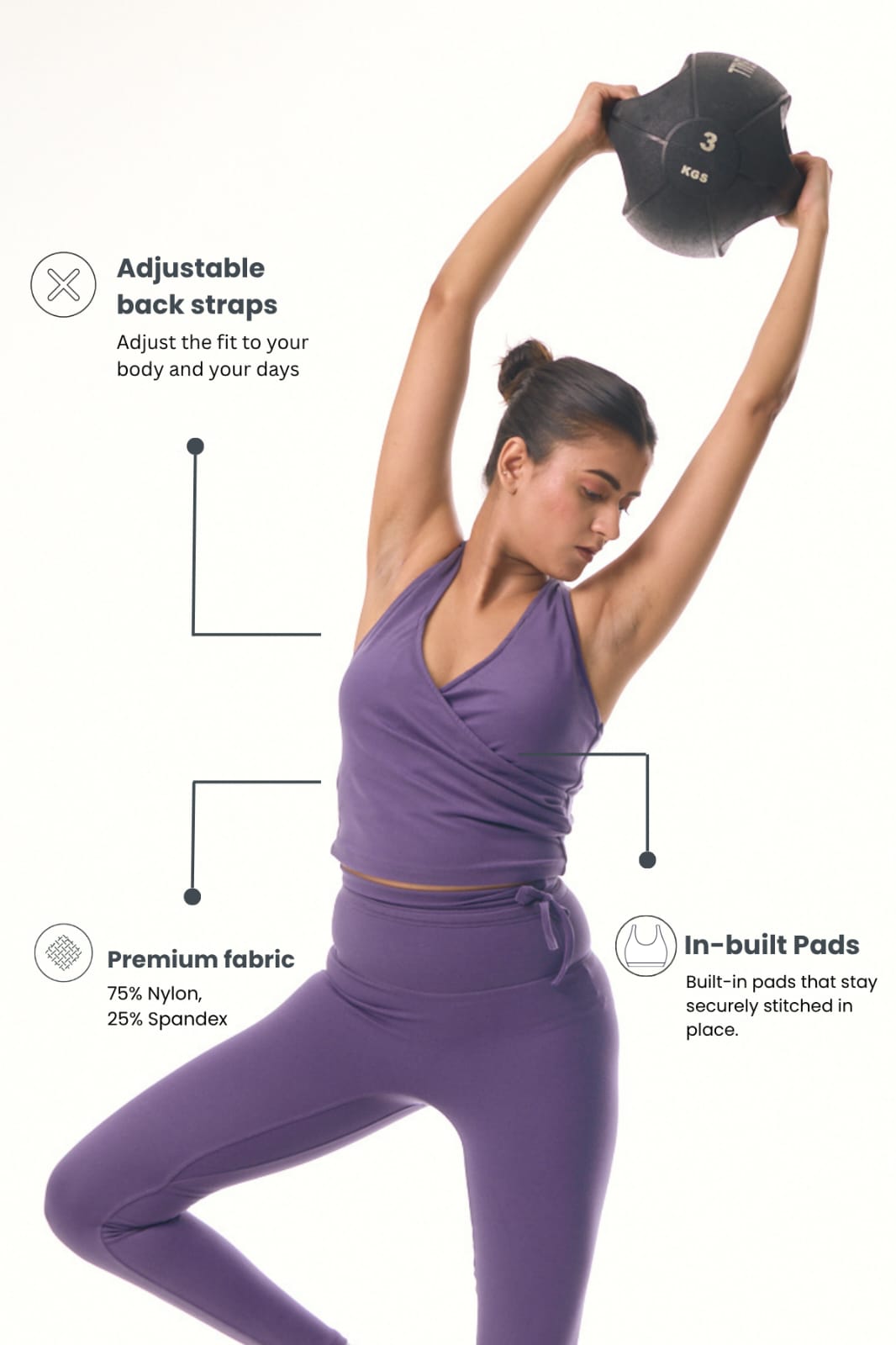 Lavender adjustable wrap workout top – Isaymove